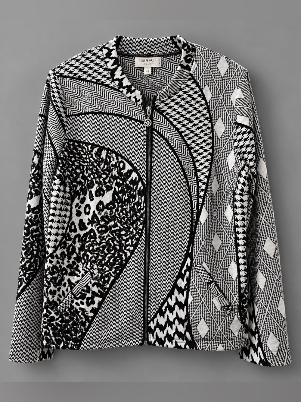 ERFO Be Yourself Patchwork Jacket US 14 XL Black White NWT Houndstooth